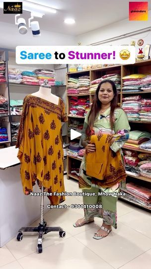 42K views · 813 reactions | From Saree to Chic: Stunning Indo-Western Transformation! 💕

Store- @naaz_the_fashion_boutique 
.
.
Collection Includes (For Women) -
• Lehengas
• Bridal Collection
• Blouse
• Sarees
• Gowns
• Suits
• Dress Material
• Kurti
• Pants
• Tops
• Designer Masks 
• Shrugs 
• Also into Stitching and Designing
.
.
Address - 108 Raj Palace, Mhow Naka Square, Near Lotus Showroom, Indore
.
.
Contact - 9301410008
.
.
#glamindore #indorefashion #indorefashiontrends #indorefashionblogger #indorefashionupdates #indoreupdates #indoreboutique #boutiqueshopping #boutiquecollection #indorecity #lehengainspiration #boutiquefabric #indoregirls #indoreshopping #indoreshop #indorefashion #recycle #recycling #naazthefashionboutique #naaz #naazbyvandanajain | Naaz by Vandana jain Designer Jamawar Saree For Navratri, Saree Transformation To Dress, Bollywood Style Pre-draped Saree For Navratri Puja, Navratri Saree With Zari Weaving For Puja, Pre-draped Saree For Navratri Puja, Navratri Jamawar Saree, Kurti Pants, Gown Suit, Suits Dress