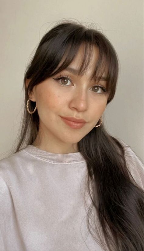 Brown Hair Styles Bangs, Sparse Fringe Bangs, Bangs Triangle Face, Bangs Inspo Oval Face, Fringe Hairstyles Round Face Straight Hair, Wispy Front Fringe, Curtain Front Bangs, Whispy Front Bangs Brunette, Textured Wispy Bangs