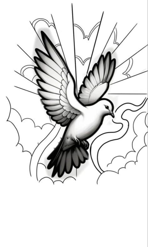 Angel Bird Tattoo, Dove Tattoo Outline, Fancy Acrylics, Dove Tattoo Stencil, Paloma Tattoo, Dove Stencil, Small Dove Tattoos, Clock And Rose Tattoo, Easy Tattoos To Draw