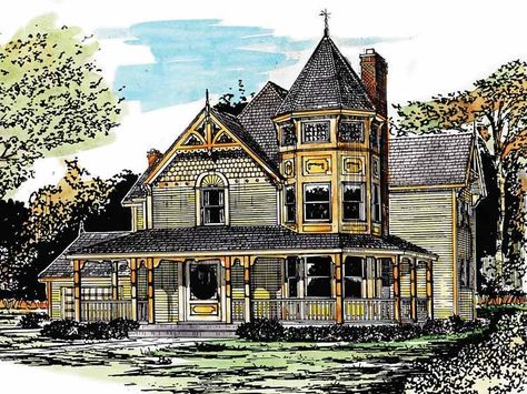 Victorian House Plan with 2034 Square Feet and 3 Bedrooms from Dream Home Source | House Plan Code DHSW08961 Victorian Floor Plans, Victorian House Plan, Modern Victorian Style, Victorian Style House, Victorian House Plans, Bedroom Victorian, Victorian Style Homes, Vintage House Plans, Victorian Farmhouse