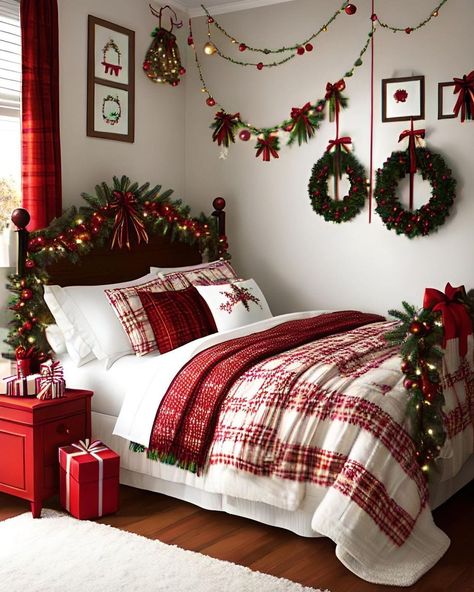 😍🎅☃️🎄 Credit: @flying.reindeer on... - Everything Christmas Christmas Room Inspiration, Holiday Bedroom Decor, Beautiful Bed Designs, Holiday Room Decor, Holiday Bedroom, Christmas Dreaming, Holiday Room, Cozy Christmas Decor, Christmas Bedding