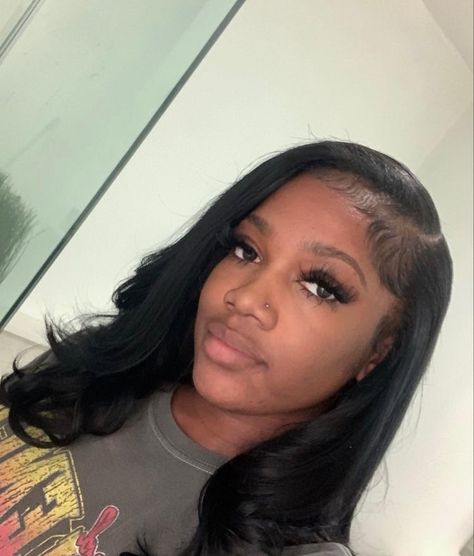 Side Part Pressed Hair, Real Hair Flat Iron, Sew In Shoulder Length Hair Black Women, Side Part Straight Hair Black Women Natural Hair, Silk Press Natural Hair Bumped Ends, Natural Hair Pressed Out Silk, Side Part Sew In Medium Length, Side Part With Leave Out, Natural Leave Out Sew In