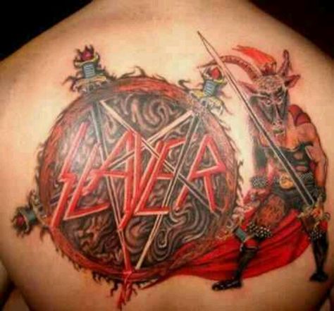 Nice Freaking Tattoo! SLAYER! \m/ Mercy Tattoo, Slayer Show No Mercy, Dave Lombardo, Traditional Viking Tattoos, Tom Araya, Jeff Hanneman, Slayer Tattoo, Painless Tattoo, Seahorse Tattoo