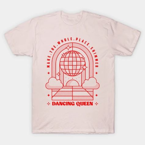 Red Disco ball dancing queen - Disco - T-Shirt | TeePublic Disco Ball Tshirt Design, Disco T Shirt Design, Disco Shirt Design, Red Disco Ball, Disco Logo, Dancing Illustration, Bachelorette Aesthetic, Ball Dancing, Custom Merch