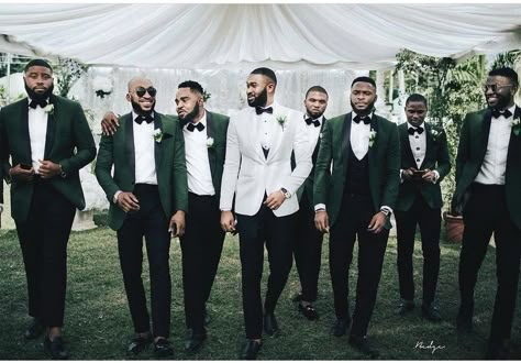 Black And Green Groomsmen Attire, Emerald Wedding Colors, Rooftop Dinner, Suit For Men Wedding, Wedding Strawberries, White Wedding Suit, Dapper Grooms, Orlando Wedding Venues, Green Wedding Inspiration