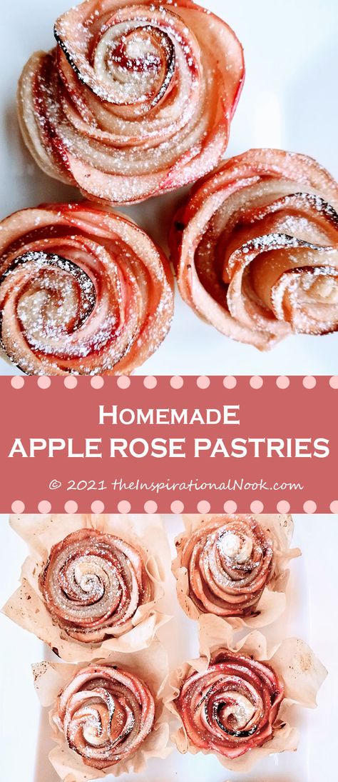 Recipe for cinnamon apple rose dessert with puff pastry or mini rose apple pies. Helpful tips to avoid common problems like uncooked dough in center. Rose Puff Pastry, Apple Tart Recipe Easy, Dessert With Puff Pastry, Puff Pastry Apple Tart, Apple Recipes With Puff Pastry, Recipes With Puff Pastry, Apple Rose Pastry, Rose Pastry, Apple Rose Pie