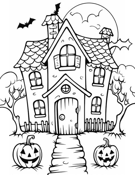 Halloween Coloring Pages Printable, Cute Halloween Coloring Pages, Free Halloween Coloring Pages, Halloween Coloring Sheets, Vintage Halloween Images, Witch Coloring Pages, House Colouring Pages, Pumpkin Coloring Pages, Coloring Page Ideas