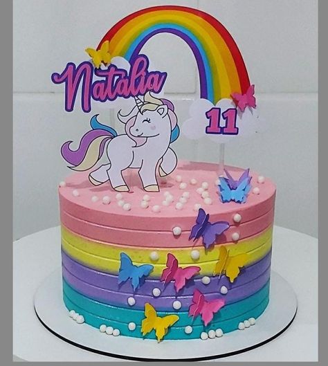 Cake Kuda Poni, Rainbow Cake Topper Printable, Simple Rainbow Cake, Simple Unicorn Cake, Pony Cake Ideas, My Little Pony Cake Ideas, Sofia Birthday Cake, Unicorn Cake Design, Easy Unicorn Cake