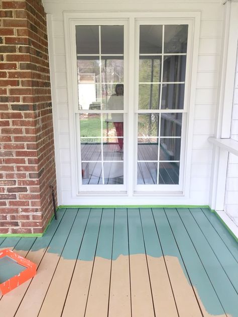 Our Porch Makeover: Painting the Floor Painted Verandah Floor, Painted Wood Porch Floor, Painted Porch Floors Wood, Painting Porch Floors, Front Porch Painting Ideas, Screen Porch Paint Colors, Painted Deck Floors Wood, Wood Porch Floor Paint Colors, Porch Floors Ideas