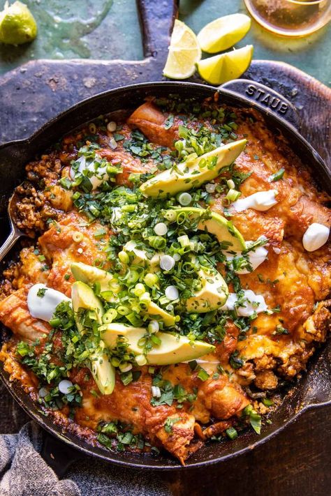 https://www.halfbakedharvest.com/buffalo-ranch-chicken-enchilada-bake/ Lean Meat Recipes Clean Eating, Half Baked Harvest One Skillet, Half Baked Harvest Recipes Dinners, Half Baked Harvest Recipes Desserts, Spinach Ramen, Spring Meal Ideas, Ranch Chicken Enchiladas, Catering Recipes, Mexican Dinners