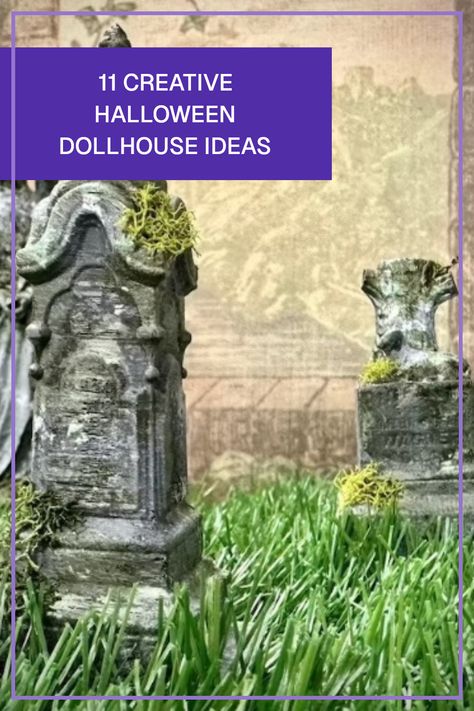 A creatively revamped Halloween dollhouse shows adorable monsters and spooky decor, showcasing inspiration for perfect dollhouse transformations. This image provides ideas for DIY decor and chilling aesthetic. Witch Dolls House, Diy Spooky Dollhouse, Spooky Dollhouse Diy, Halloween Miniatures Diy, Halloween Dollhouse Diy, Haunted Mansion Dollhouse, Witchy Miniatures, Diy Haunted Dollhouse Ideas, Haunted Dollhouse Diy Ideas