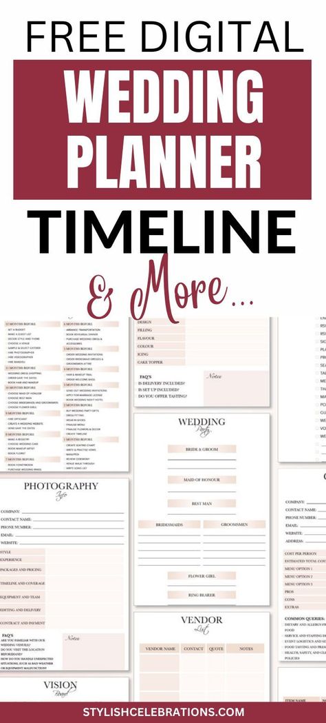 Free digital wedding planner timeline to help plan your big day! #weddingplanning #weddingtimeline #digitalplanner Wedding Planner Timeline, Wedding Checklist Template, Wedding Planning Templates, Free Wedding Planner Printables, Wedding Planner Printable, Digital Wedding Planner, Wedding Planning List, Free Wedding Planner, Wedding Planner Printables