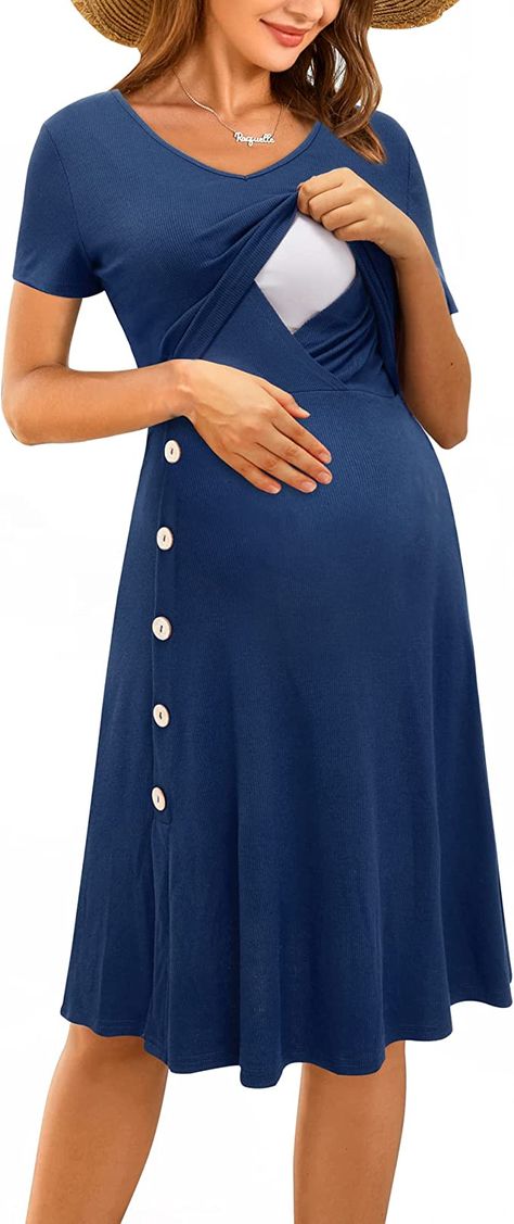 OUGES Womens Short Sleeve Maternity Dress Knee Length Breastfeeding Nursing Dress(Wine Red966,M) at Amazon Women’s Clothing store Nursing Dress Breastfeeding, Maternity Nursing Clothes, Long Sleeve Maternity Dress, Breastfeeding Dress, Maternity Nursing Dress, Short Gowns, Maternity Maxi, Dress Knee Length, Nursing Clothes