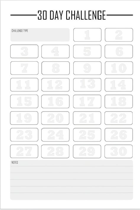 30 Day Challenge: Printable calendar to help you stay on track with your goals. Print at home and use as a reminder to stay motivated. Black and white 30 Day Checklist, 30 Day Diet Challenge, 30 Day Challenge Tracker, 30 Day Challange, Calendar Challenge, Guess The Logo, Cleaning Calendar, 30 Day Diet, Personal Challenges