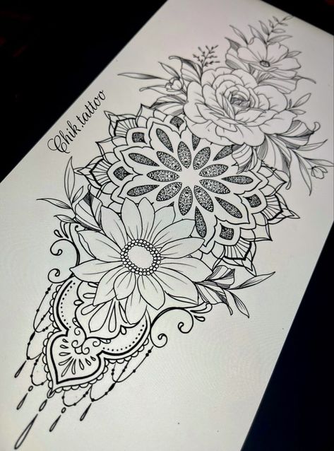 Mandala Knee Tattoos Women, Mandala Tattoo Sketch, Sleeve Mandala Tattoo, Tattoo Designs Fine Line, Mandala Floral Tattoo Design, Sketches Floral, Mandala Tattoo Sleeve Women, Tattoo Designs Minimalist, Tattoo Designs Watercolor