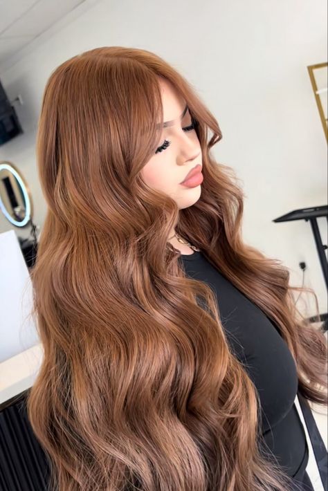 Hair Color Ideas For White Skin Tone, Light Brown Orange Hair, Cinnamon Roll Hair Color, Pretty Brown Hair Colors, Color De Cabello Para Blancas, Hair Color For White Skin Tone, Best Hair Colour For Green Eyes, Light Brown Hair On Tan Skin, Maple Brown Hair Color