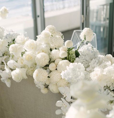 Wedding Decorations Flowers, Monochromatic Wedding, Decorations Flowers, White Floral Arrangements, White Flower Arrangements, All White Wedding, Bridal Table, Australian Photographers, Wedding Table Flowers