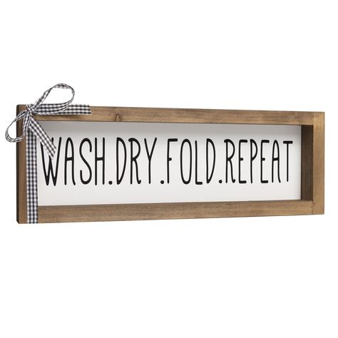 PRICES MAY VARY. The size of the wooden laundry sign: 13*4.5*1.2 inches. Framed wooden sign with the words "wash dry fold repeat" written on it, clear and beautiful font, it adds some character to the entrance of the laundry room. Making it the perfect size to hang on the walls or place on the shelf above your washing machine and dryer. It's a great way to add some decorative flair to your laundry area and bring a cozy vintage country vibe into your home. This laundry room can also be used as a Diy Laundry Room Signs Wall Decor, Laundry Room Accessories, Washboard Decor Ideas Laundry Signs, Laundry Room Signs Baskets, Wash And Dry Laundry Sign, Laundry Signs Farmhouse, Vintage Laundry Room Decor, Wash Dry Fold Repeat, Vintage Laundry Room