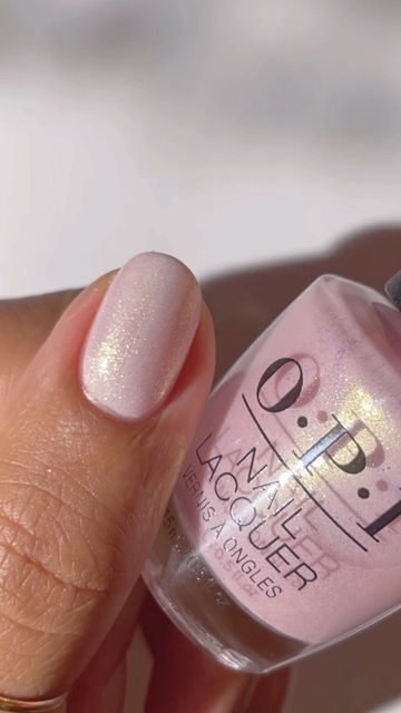 Opi Pink Sparkle Nail Polish, Sparkly Opi Nail Polish, Pink Shimmer Gel Nails, Light Shimmer Pink Nails, Merry And Ice Opi Nails, Pearly Pink Nail Polish, Sparkly Pale Pink Nails, Merry And Ice Opi, Opi Sparkle Polish Gel