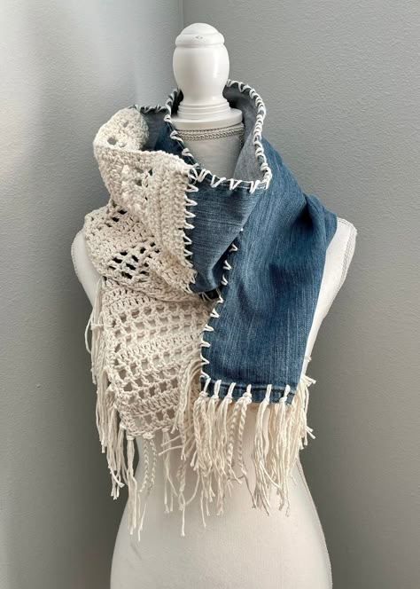 Excited to share this item from my #etsy shop: Boho Scarf, Bohemian Scarf, Denim Scarf, Denim Accessories, Hippie Scarf, Boho Denim, Boho Accessories, Fringe Scarf, Gift for Her Scarf Knitted Pattern, Denim Scarf, Återvinna Jeans, Hippie Scarf, Bohemian Scarf, Bohemian Scarves, Denim Crafts Diy, Unique Scarf, Boho Scarf