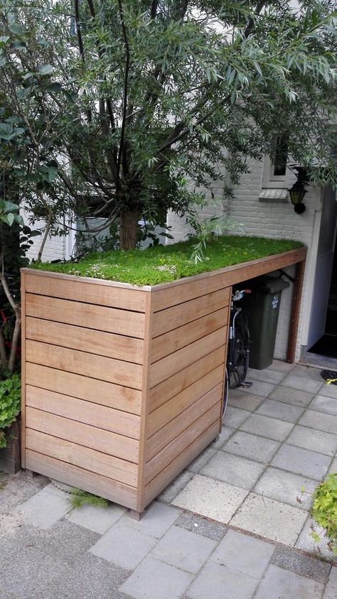 As well as improving the aesthetic of the garden, green roof storage sheds or buildings are a great way to support wildlife. Hidden Pool, Yard Sheds, Small Sheds, Living Roofs, Bin Store, Raised Planter, Bike Shed, Pergola Patio, Bike Storage