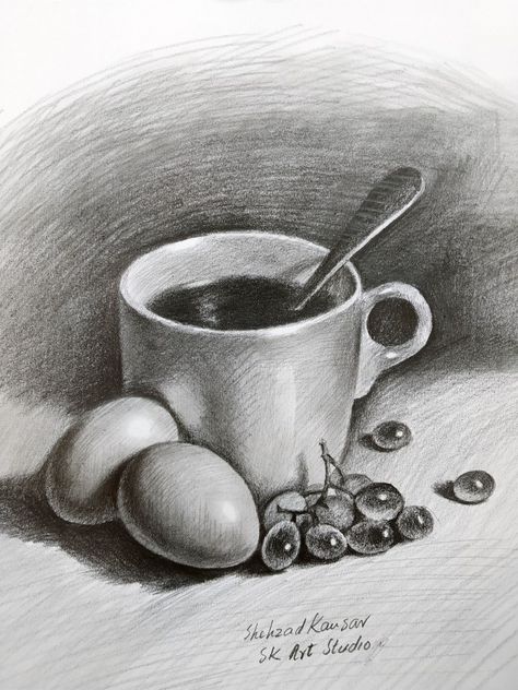 Pencil Sketch Of Objects, Sketches Pencil Objects, Food Colored Pencil Drawings, Pencil Painting Ideas, Still Life Pencil Shading Easy, Food Drawing Sketches Pencil, Still Life Sketch Realistic, Painting Ideas Pencil, Still Life Art Drawing