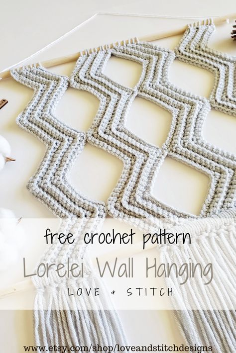 The Lorelei Wall Hanging Crochet Pattern - Love & Stitch Crochet Christmas Wall Hanging Free Pattern, Crochet Wall Art Pattern Free, Crochet Wall Hanging Pattern Free, Diy Crochet Wall Hanging, Herringbone Crochet, Crochet Ideas Aesthetic, Crochet Wall Hanging Pattern, Aesthetic Knit, Wall Hanging Crochet