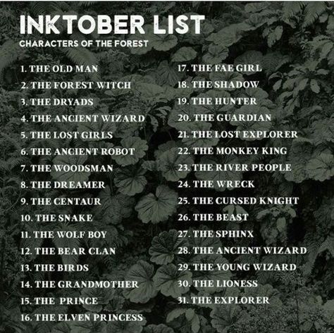 Inktober List, Inktober Prompts, Comics Sketch, Sketchbook Prompts, 30 Day Art Challenge, Inktober Ideas, 30 Day Drawing Challenge, Drawing Challenges, Drawing Ideas List