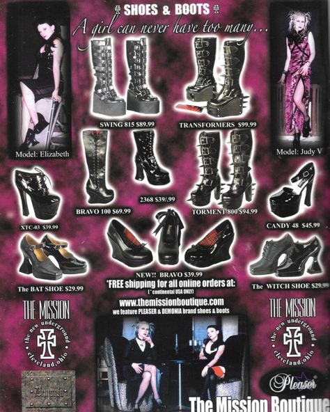 Mall Goth Catalog, Mall Goth Magazine, Goth Fashion Magazine, 2000 Mall Goth, Mall Goth Shoes, Goth Inspo Outfits, 2000s Goth Aesthetic, Mall Goth Wallpaper, Goth Types