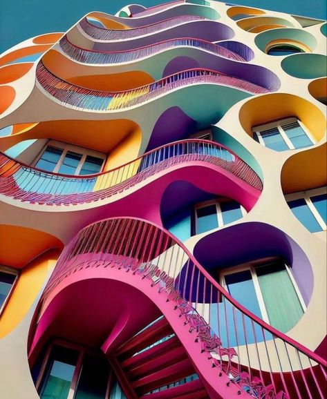 Bright Architecture, Colorful Buildings, Fantasy Design, Unusual Homes, Colourful Buildings, Lazy Oaf, Unique Architecture, Apartment Furniture, Architecture Exterior