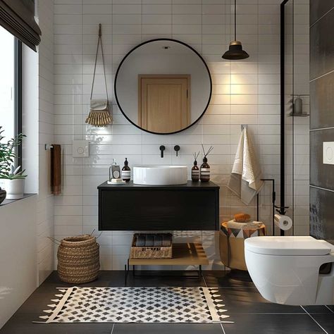 10+ Clean Contemporary Bathroom Ideas with Scandinavian Design • 333+ Inspiring Lifestyle Ideas B&w Bathroom, Scandinavian Interior Design Bathroom, Scandinavian Interior Bathroom, Scandinavian Bathroom Ideas, Contemporary Bathroom Ideas, Black And White Interior Design, Scandinavian Bathroom Design, Bath Decoration, Grey And White Bathroom