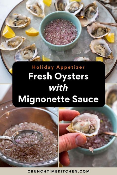 Mignonette Sauce makes a wonderful and simple topping for raw oysters! This tangy sauce bursting with shallots is a perfect match for fresh shucked oysters! crunchtimekitchen.com #mignonette #oysters #holidays #appetizers Mignonette Recipe, Mignonette Sauce, Holidays Appetizers, Christmas Eve Ideas, Christmas Starters, Oatmeal Breakfast Bars, Diy Porch Swing, Raw Oysters, Oyster Recipes