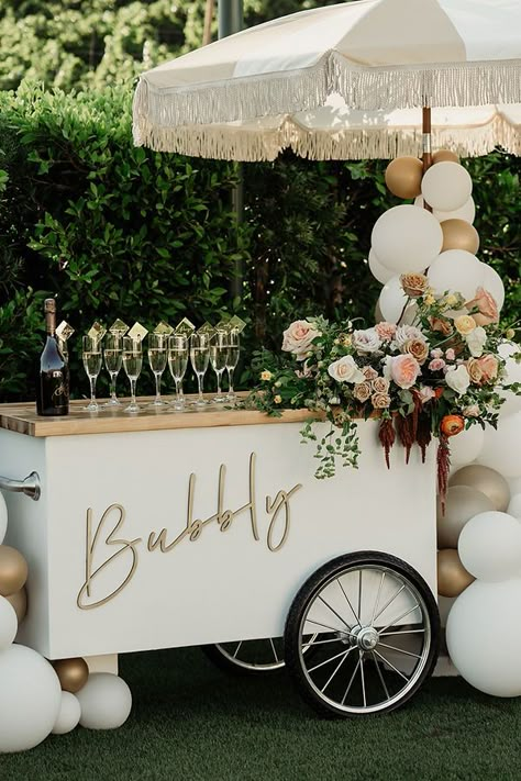 Wedding Shower Theme, Lilac Party, Champagne Cart, Party Rental Ideas, Mobile Cart, Bubbly Bar, Cart Design, Ice Cream Cart, Event Bar