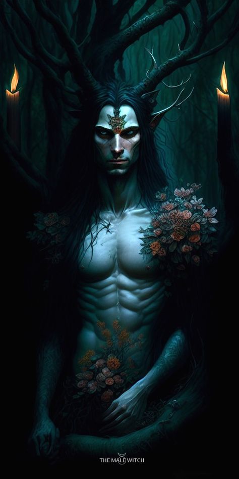 Male Witch Art, Dark Fae Aesthetic, Male Witches, Unseelie Court, The Horned God, Book Vibe, Fae Aesthetic, Male Fairy, Dark Fae