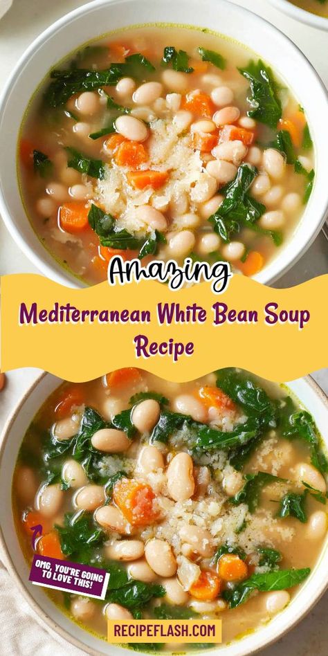 Looking for a healthy and delicious Mediterranean dinner option? This Mediterranean White Bean Soup is the perfect blend of wholesome ingredients and vibrant flavors. It’s a nourishing choice that everyone will love. Don’t forget to save this recipe for your next cozy dinner night! Healthy Liver Recipes, Mediterranean Diet Soup, Mediterranean Dinner Ideas, Mediterranean Soup Recipes, Mediterranean Diet Recipes Breakfast, Diet Recipes Breakfast, Mediterranean Soup, Butter Bean Soup, Mediterranean Herbs