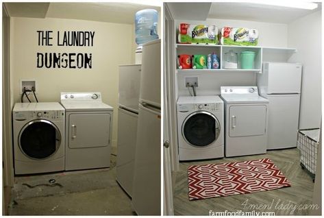 31+ Basement Laundry Room Makeover Ideas On a Budget 2021 Laundry Basement, Unfinished Basement Laundry, Basement Laundry Room Makeover, Basement Diy, Organization Laundry, Small Laundry Room Organization, Basement Laundry Room, Laundry Space, Laundry Room Flooring