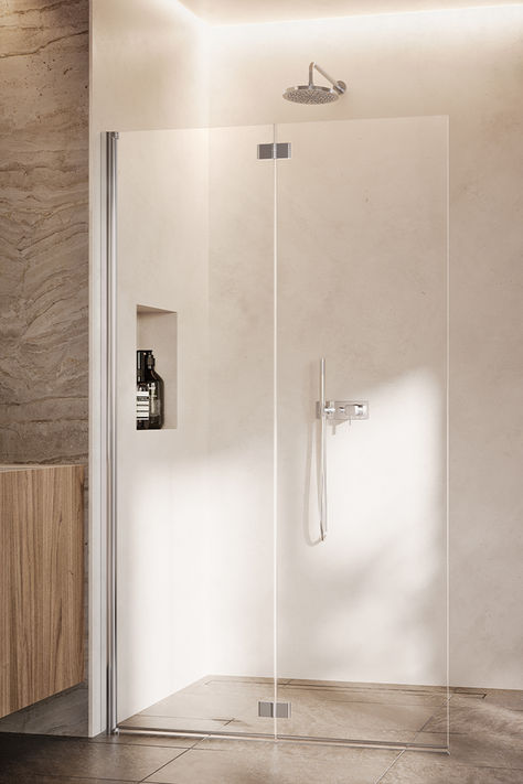 libero 4000 the new Walk In solutions for your bathroom! - Duka Minimal Bathroom Ideas, Minimal Bathroom, Walk In Shower Enclosures, Space Saving Bathroom, Two Models, Folding Door, Shower Enclosures, Folding Doors, Shower Door