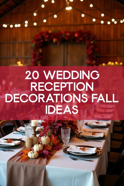 Did you know that stunning wedding reception decorations can make your fall wedding unforgettable? Dive into our gallery of 20 inspiring photos that showcase breathtaking autumn themes, rustic charm, and seasonal elegance. Discover unique ideas featuring pumpkins, rich foliage, and warm hues that perfectly capture the essence of your special day. Whether you’re planning an outdoor soiree or a cozy indoor celebration, find the perfect inspiration for your fall wedding reception decorations today! Autumn Reception Decorations, Round Fall Wedding Tables, Rehersal Dinner Centerpiece Ideas Fall, Fall Wedding Centrepiece, Fall Wedding Tablescapes Long, Simple Elegant Fall Wedding, November Wedding Decor, Fall Sweetheart Table Wedding, Romantic Fall Wedding Decor