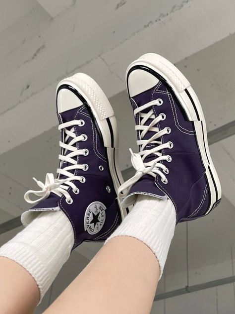 Dark Purple Converse, Purple Converse Outfit, Coraline Converse, Cute Converse Shoes, Purple Converse, Cute Converse, Dr Shoes, All Star Shoes, Girls Converse