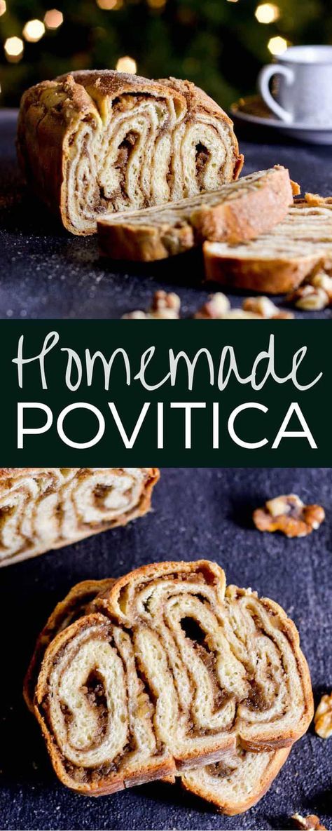 This Homemade Povitica Recipe is a beautiful and delicious treat that's perfect to give as a gift for the holidays! It's a rich cinnamon swirl bread with a cinnamon walnut filling that is an old family favorite! #povitica #bread #homemadebread #poviticarecipe #recipe #holidays #christmas #TheBreadOven:TechniquesandRecipes Povitica Bread Recipe, Povitica Bread, Nut Horns, Povitica Recipe, Bread Recipe Healthy, Easy Bread Recipe, Chicken Bread, Swirl Bread, Cinnamon Swirl Bread