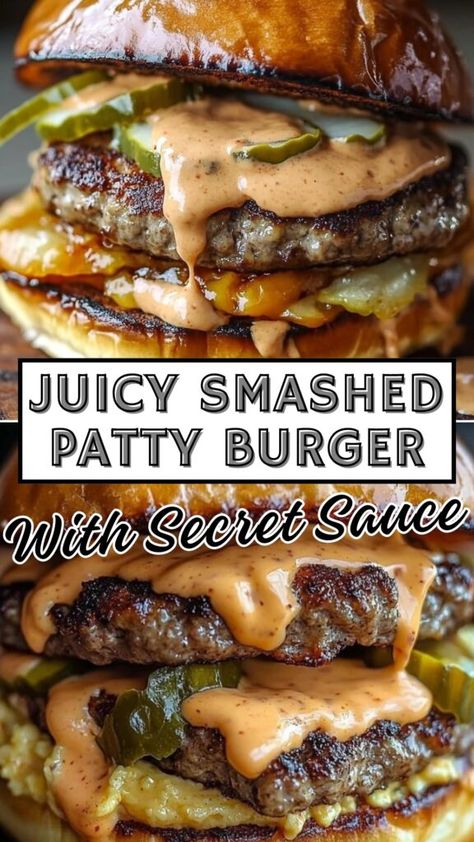 Secret Sauce Recipe For Burgers, Crust Burger All Recipes, Ground Beef Burger Patties, Burger Healthy Recipes, Smash Burger Tips, Juicy Burger Recipe Stove, Ground Beef Hamburgers, Bbq Smash Burger, Skillet Hamburger Patties