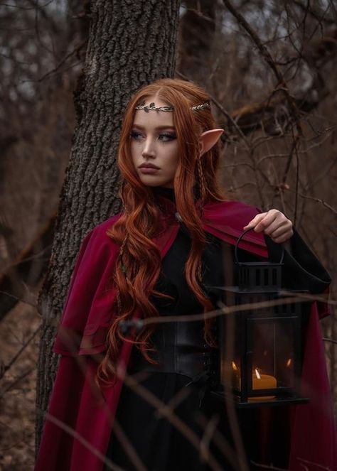 Elf Princess Cosplay, The Witcher Elves, Rogue Outfit, Elf Photoshoot, Fantasy Shoot, Fairy Photoshoot, Elf Cosplay, Bridesmaid Diy, Red Princess