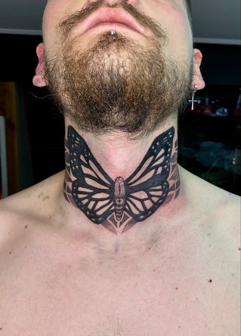 Butterfly neck tattoo male tattoo Butterfly Neck Tattoo Men, Male Neck Tattoo Ideas, Neck Tattoos Female, Tattoos For Guys Neck, Guys Neck Tattoo, Male Neck Tattoos, Women Neck Tattoo Ideas, Male Neck Tattoo, Men Neck Tattoo Ideas