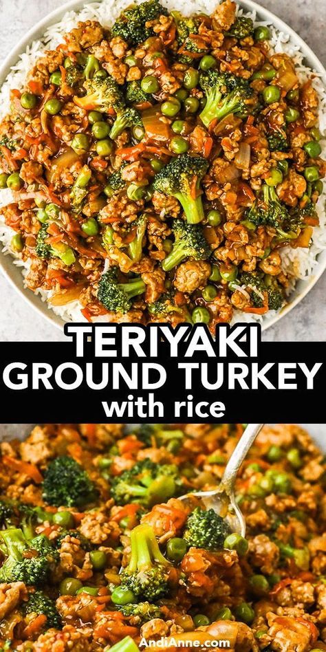 This Teriyaki Ground Turkey with Broccoli and Peas is the answer to all your dinner needs. Made in just 20 minutes, this rice bowl is a game changer for busy weeknights. The teriyaki ground turkey combines with the vibrant colors of the broccoli and peas, while the tangy teriyaki sauce brings all the flavors together. Get ready to impress at dinner time with this easy-to-make recipe that's not only healthy but deliciously satisfying too. Teriyaki Ground Turkey, Ground Turkey Broccoli, Turkey Broccoli, Teriyaki Turkey, Stir Fry Recipes Healthy, Turkey Rice, Ground Turkey Recipes Healthy, Healthy Bowls, Health Dinner