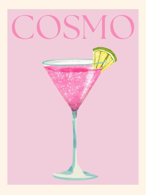 Pink Liquor Aesthetic, Pink Drink Poster, Pink Aesthetic Photos For Wall, Cute Wall Posters Free Printable, Pink And Blue Prints, Pink Pictures For Wall, Cosmo Illustration, Cosmo Painting, Cute Pink Posters