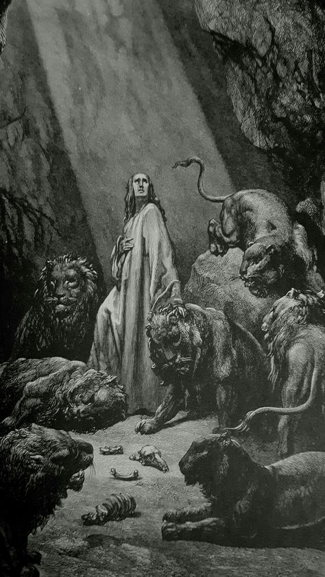 Daniel In The Lions Den, Gustav Dore, Daniel In The Lion's Den, Biblical Artwork, Jesus Artwork, Bible Illustrations, Gustave Dore, The Den, Occult Art