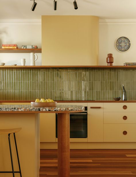 Mid Century Modern Kitchen Renovation, Kitchen Renovation Design, Modern Kitchen Renovation, Pastel Kitchen, Apartment Makeover, Mid Century Modern Kitchen, Australian Architecture, Interior Renovation, Beach House Design