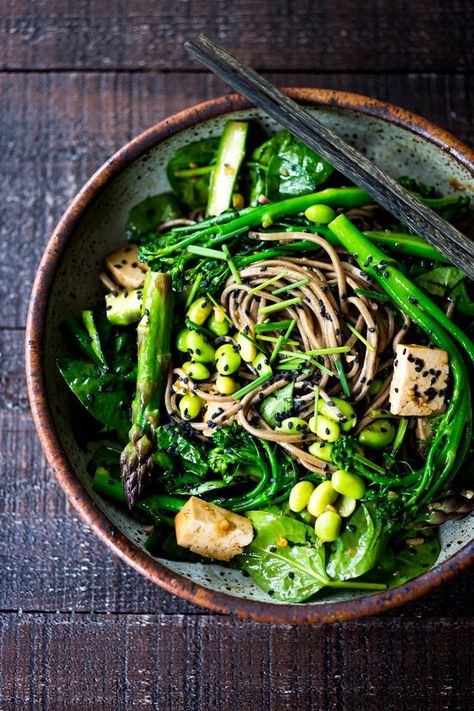 Jade Noodles- an Asian Noodle Salad recipe loaded with fresh spring veggies! Gluten-free adaptable. | www.feastingathome.com Jade Noodles, Asian Noodle Salad Recipe, Asian Noodle Salad, Soba Noodles Salad, Spring Veggies, Noodle Salad Recipes, Asian Noodle, Asian Noodles, Soba Noodles