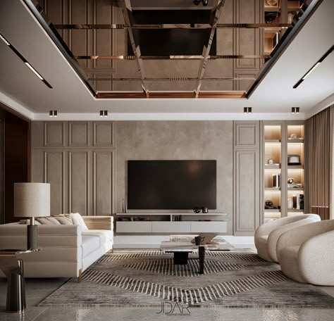 Modern Media Wall Design, Neo Classic Ceiling Design, Modern Neo Classical Interiors, Lobby Design House, Home Reception Interior Design, Neoclassical Interior Design Luxury, Neo Classic Living Room, Neo Classic Reception, Neo Classical Furniture