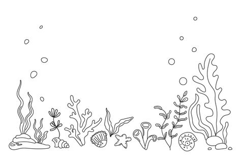 Ocean Whiteboard Drawing, Simple Coral Reef Drawing, Ocean Drawing Underwater Easy, Ocean Drawing Background, Under Water Scene Drawing, Ocean Drawing Simple Underwater, Under The Sea Drawing Pencil, Bottom Of The Ocean Drawing, Water Element Drawing